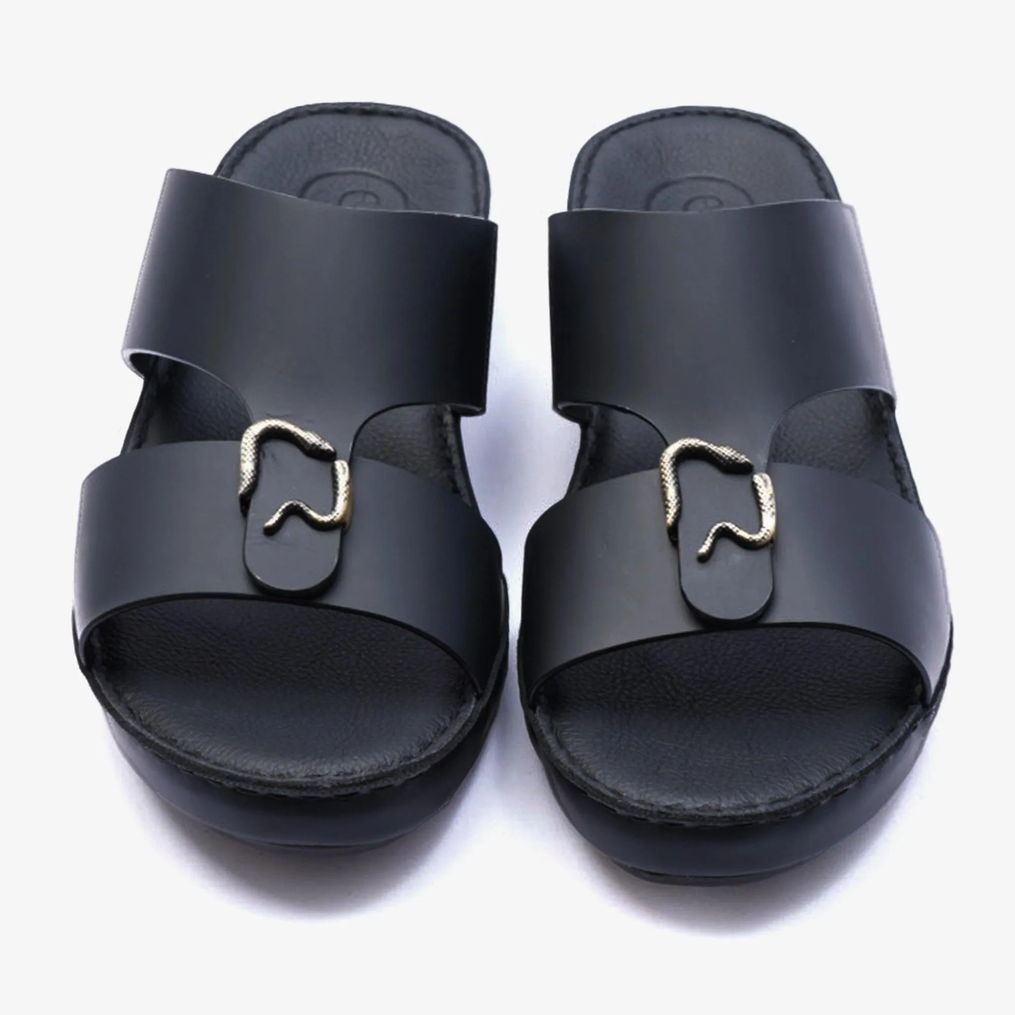 FARADA DA VINCI BRASS ICONIC DOUBLE F TRIM ARABIC SANDALS BLACK