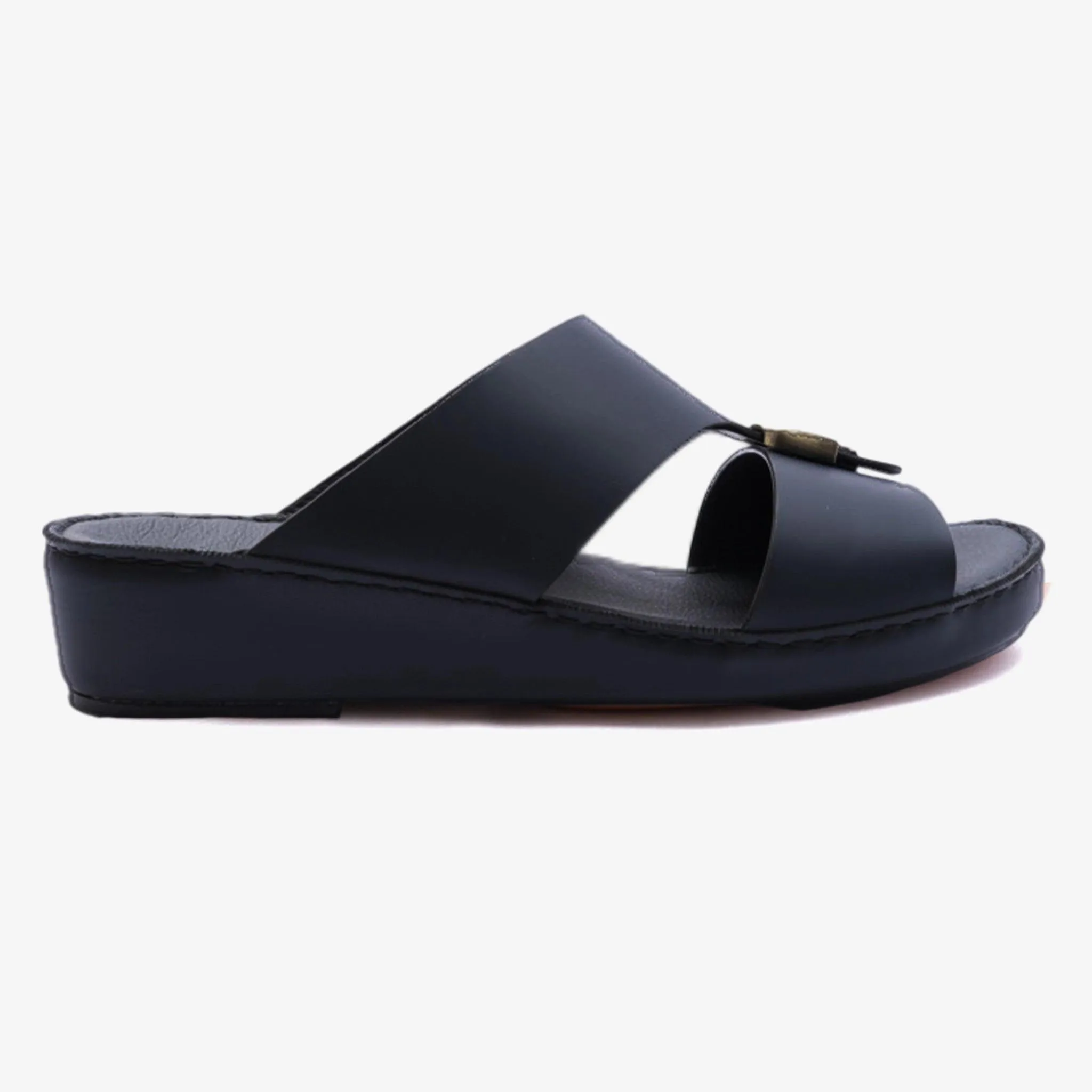 FARADA DA VINCI BRASS ICONIC DOUBLE F TRIM ARABIC SANDALS BLACK