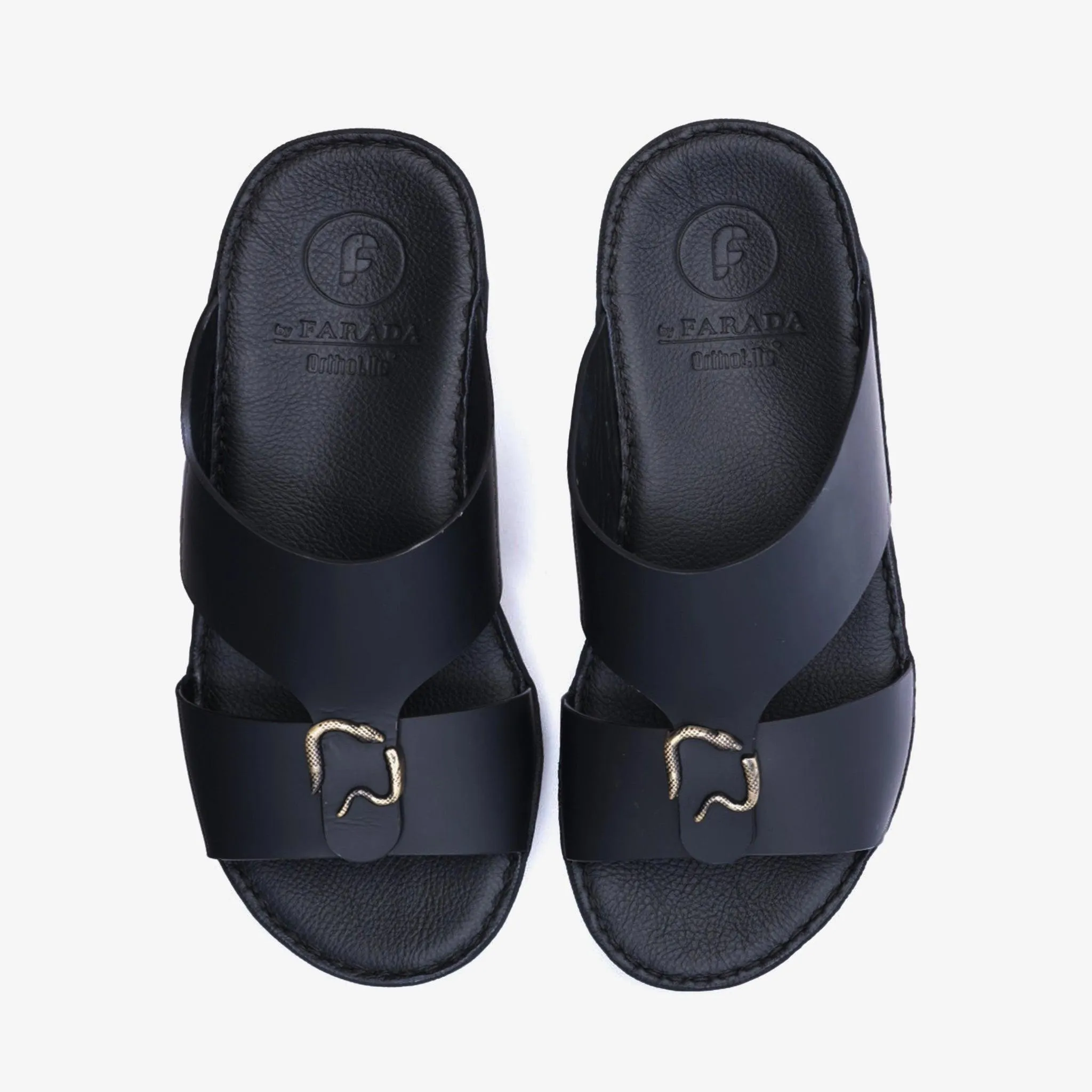 FARADA DA VINCI BRASS ICONIC DOUBLE F TRIM ARABIC SANDALS BLACK