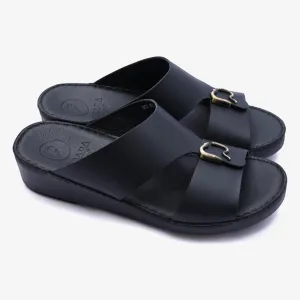FARADA DA VINCI BRASS ICONIC DOUBLE F TRIM ARABIC SANDALS BLACK