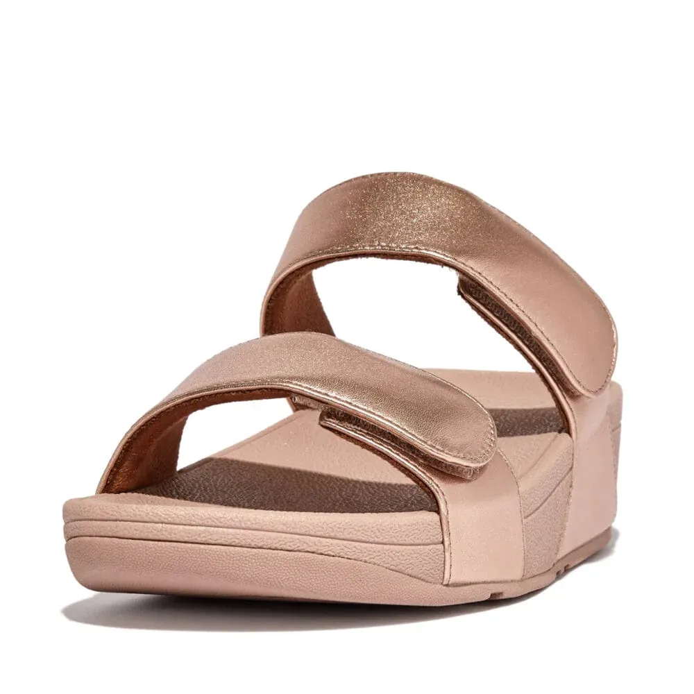 FitFlop LuLu Adjustable Leather Slides Rose Gold