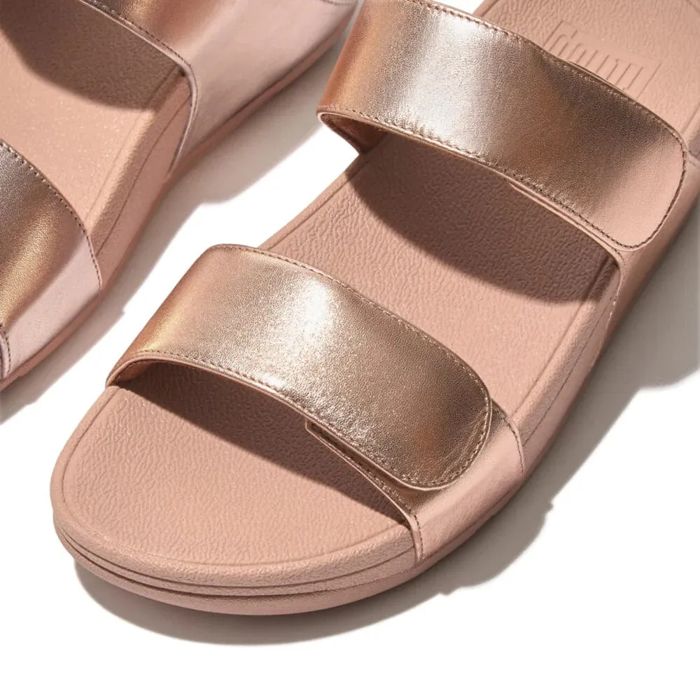 FitFlop LuLu Adjustable Leather Slides Rose Gold