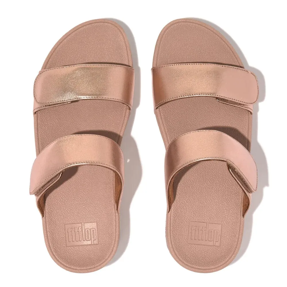 FitFlop LuLu Adjustable Leather Slides Rose Gold