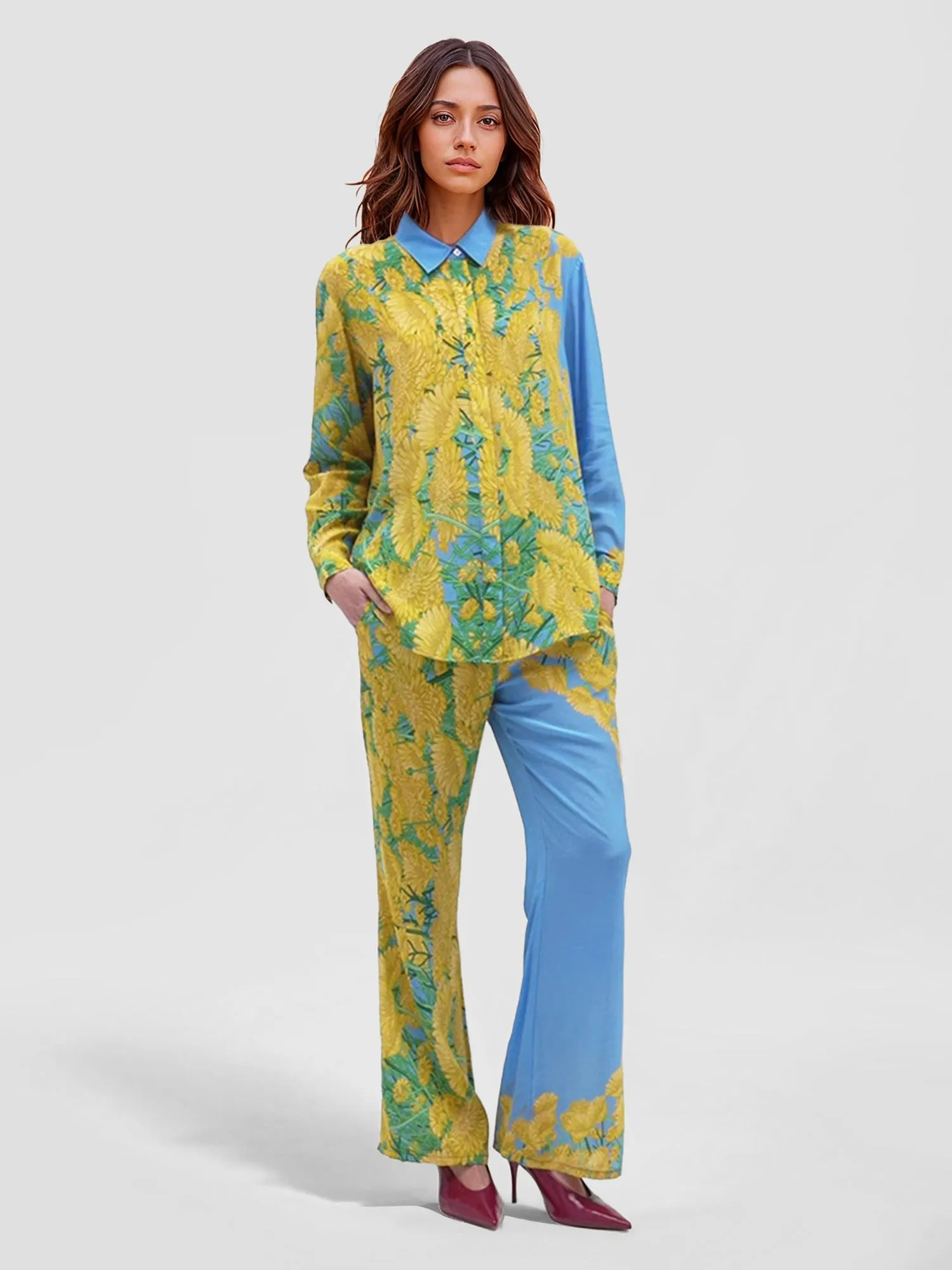 Floral & Blue Oversized Shirt