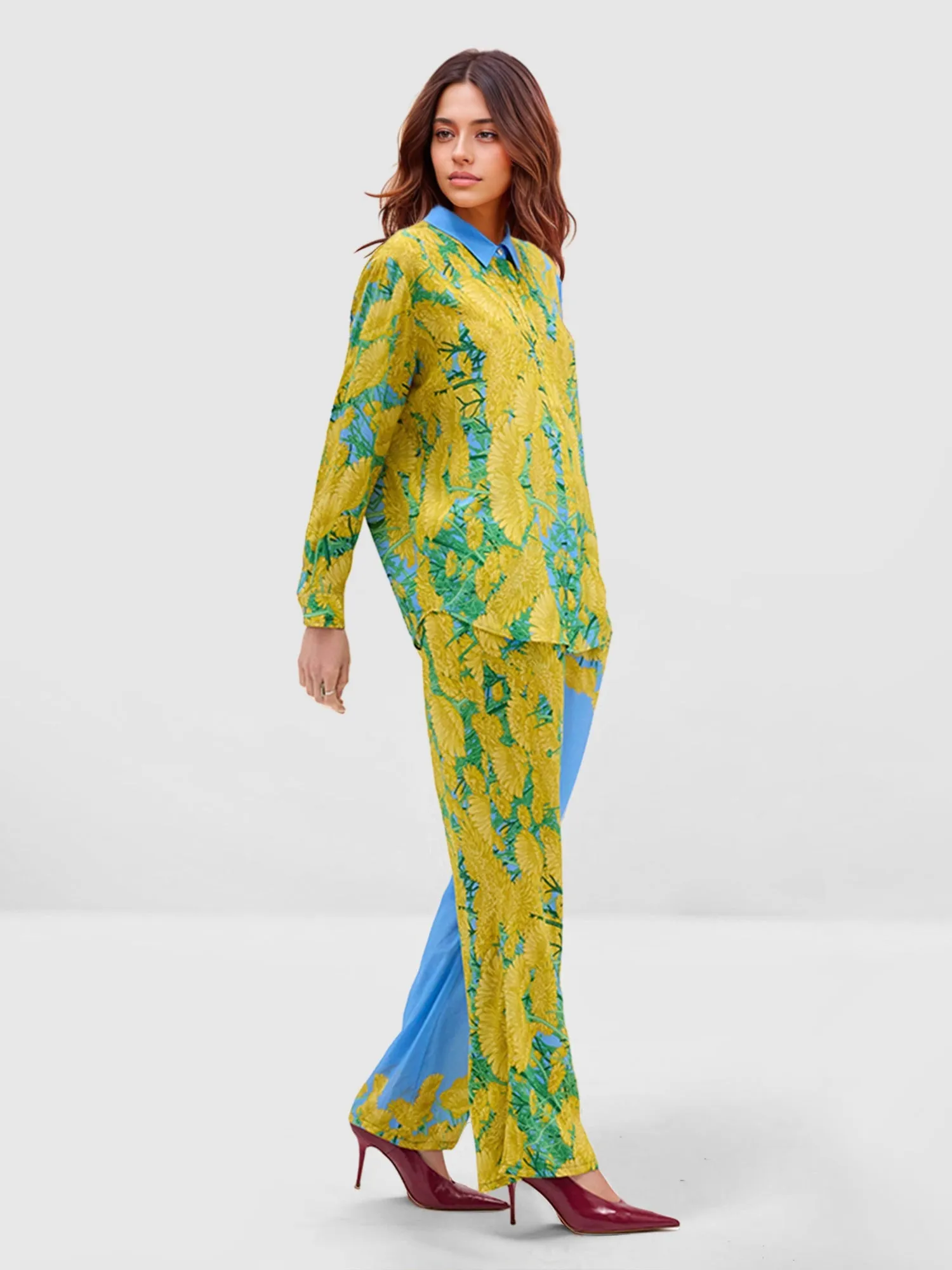 Floral & Blue Oversized Shirt