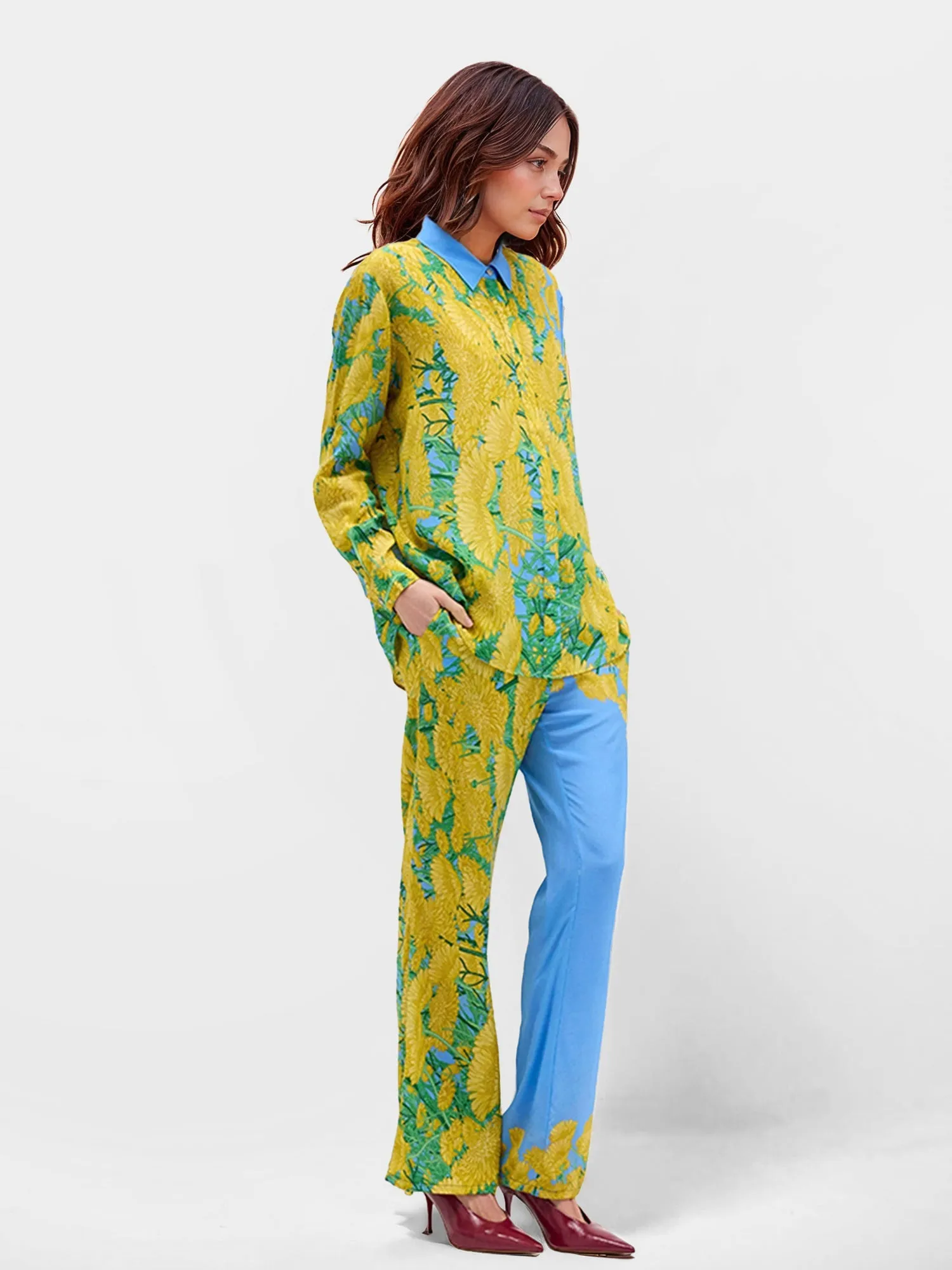 Floral & Blue Oversized Shirt