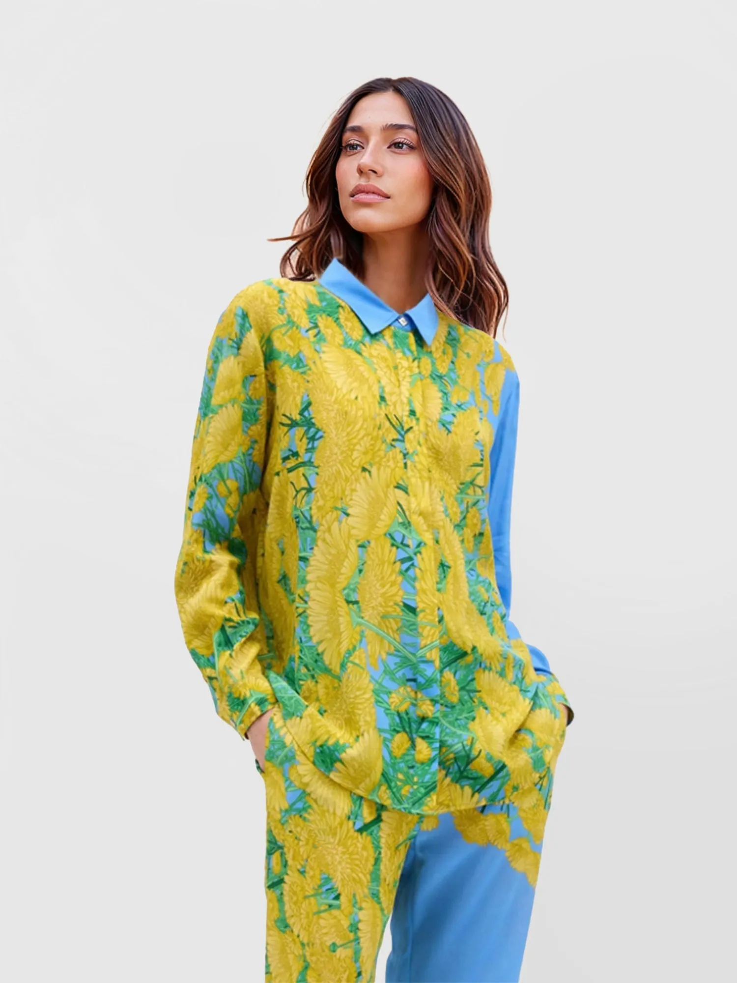 Floral & Blue Oversized Shirt
