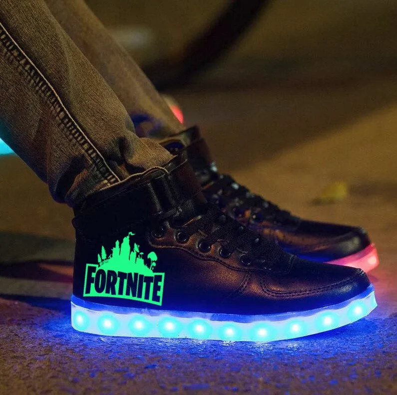 Fortnite High Top Shoes Light Up  Sneakers Unisex  Kids Trainers Colorful Flashing LED Luminous Shoes Fortnite Gifts