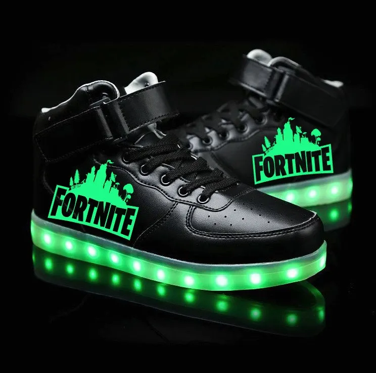 Fortnite High Top Shoes Light Up  Sneakers Unisex  Kids Trainers Colorful Flashing LED Luminous Shoes Fortnite Gifts