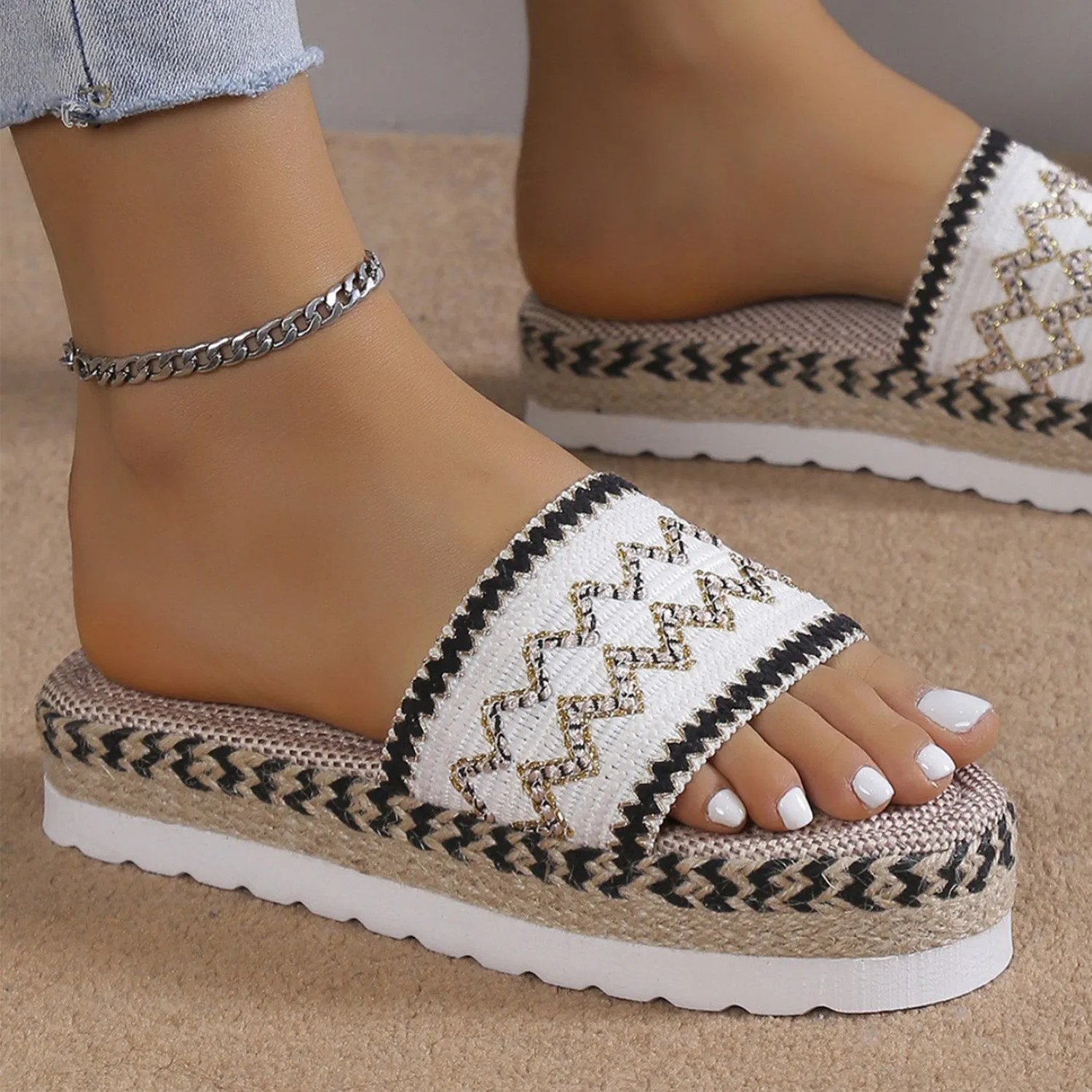 Geometric Weave Platform Sandals (4 Colors)