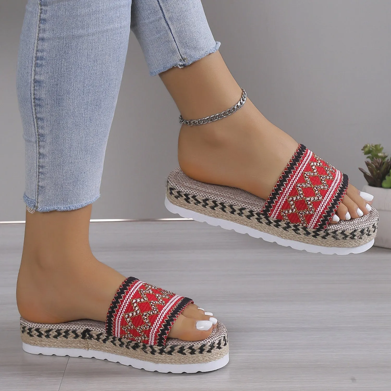 Geometric Weave Platform Sandals (4 Colors)