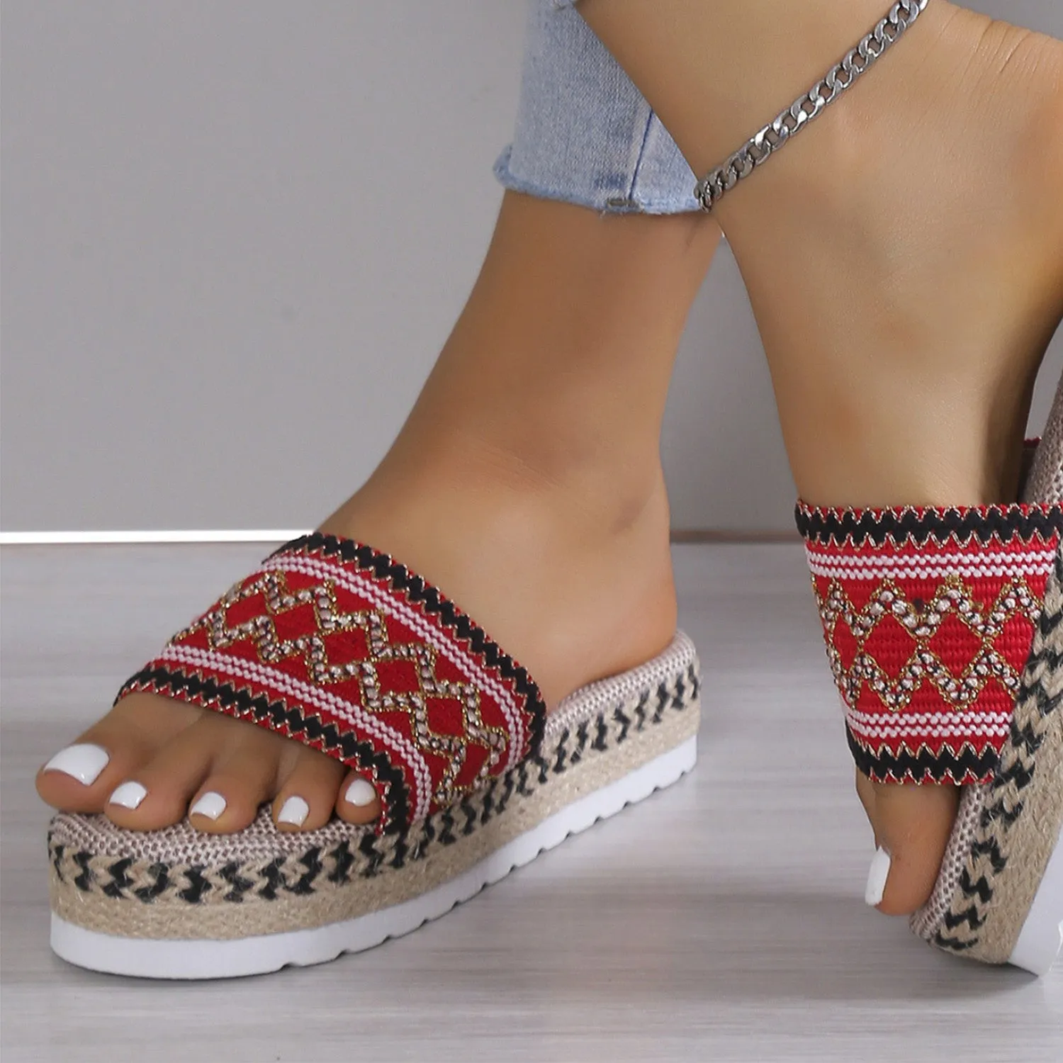 Geometric Weave Platform Sandals (4 Colors)