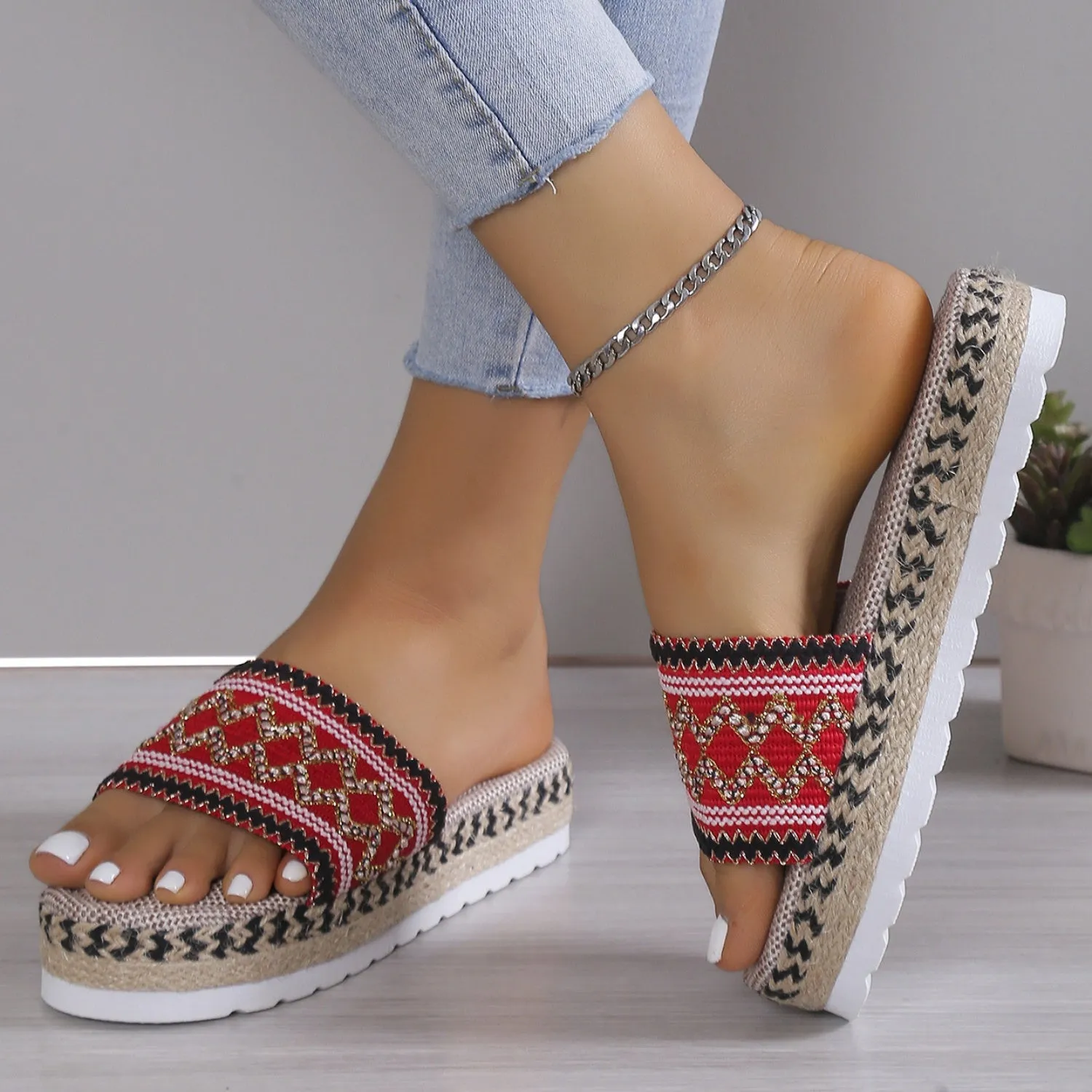 Geometric Weave Platform Sandals (4 Colors)