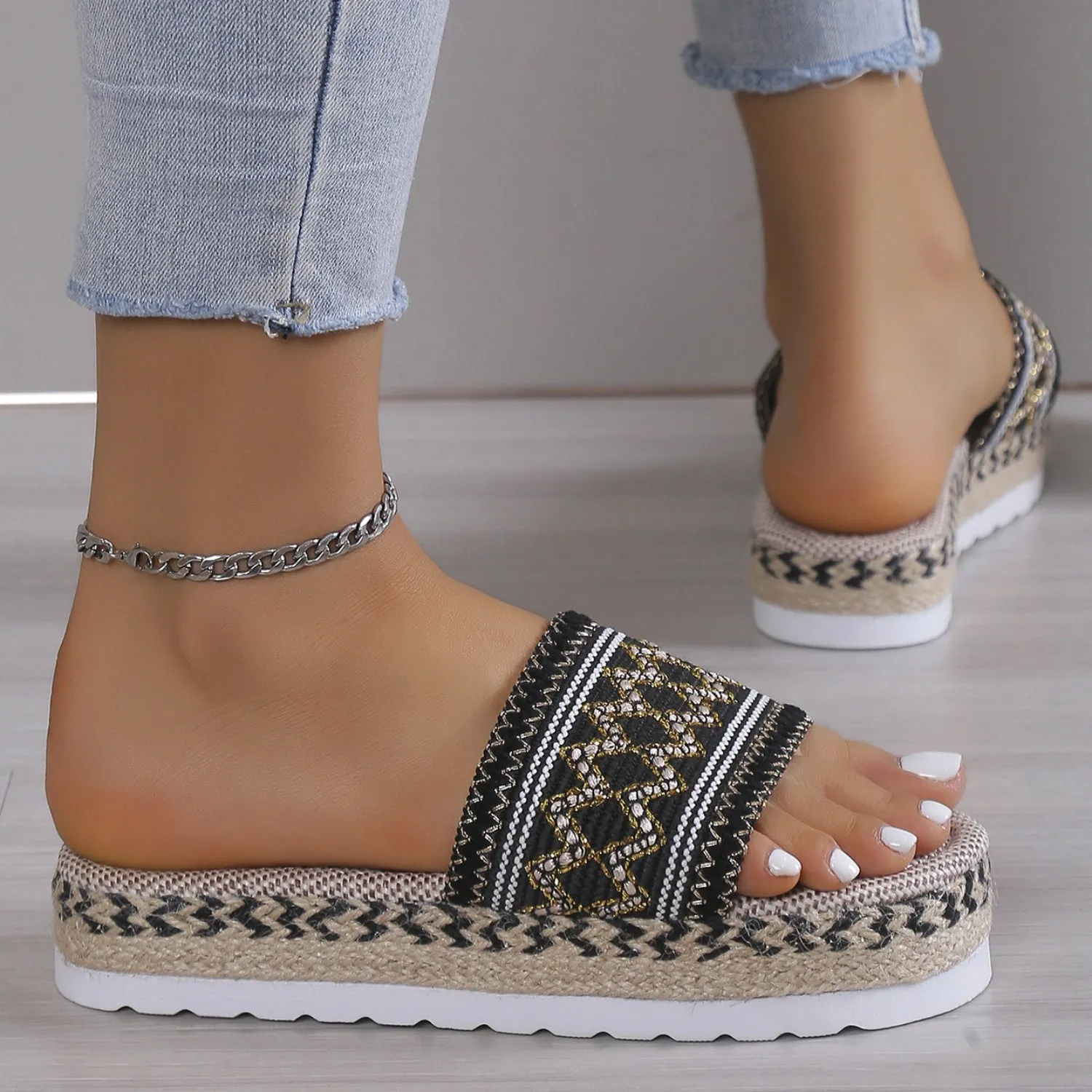 Geometric Weave Platform Sandals (4 Colors)