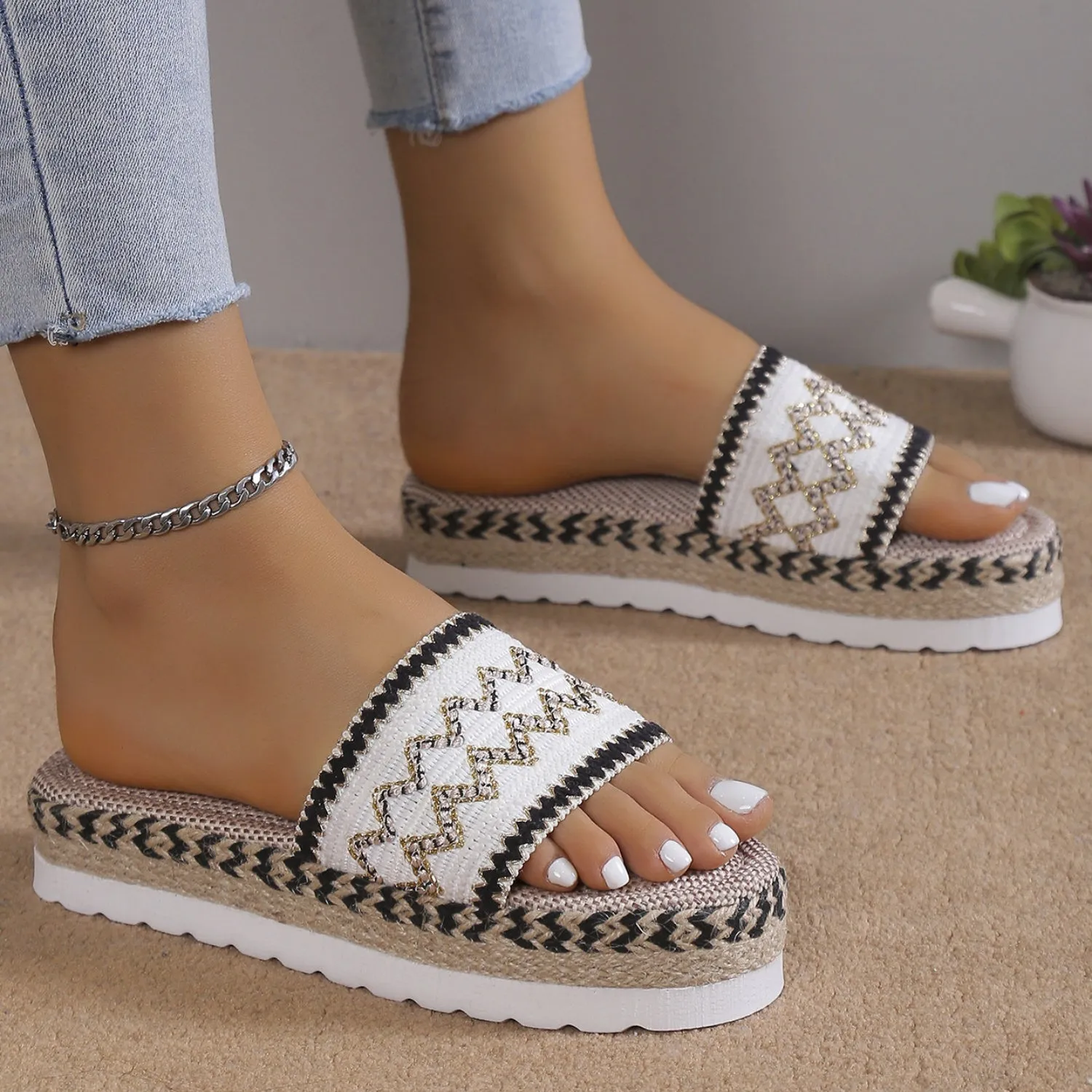 Geometric Weave Platform Sandals (4 Colors)