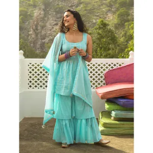 Gulaal Sinikka Blue Kurta-Sharara (Set of 3)