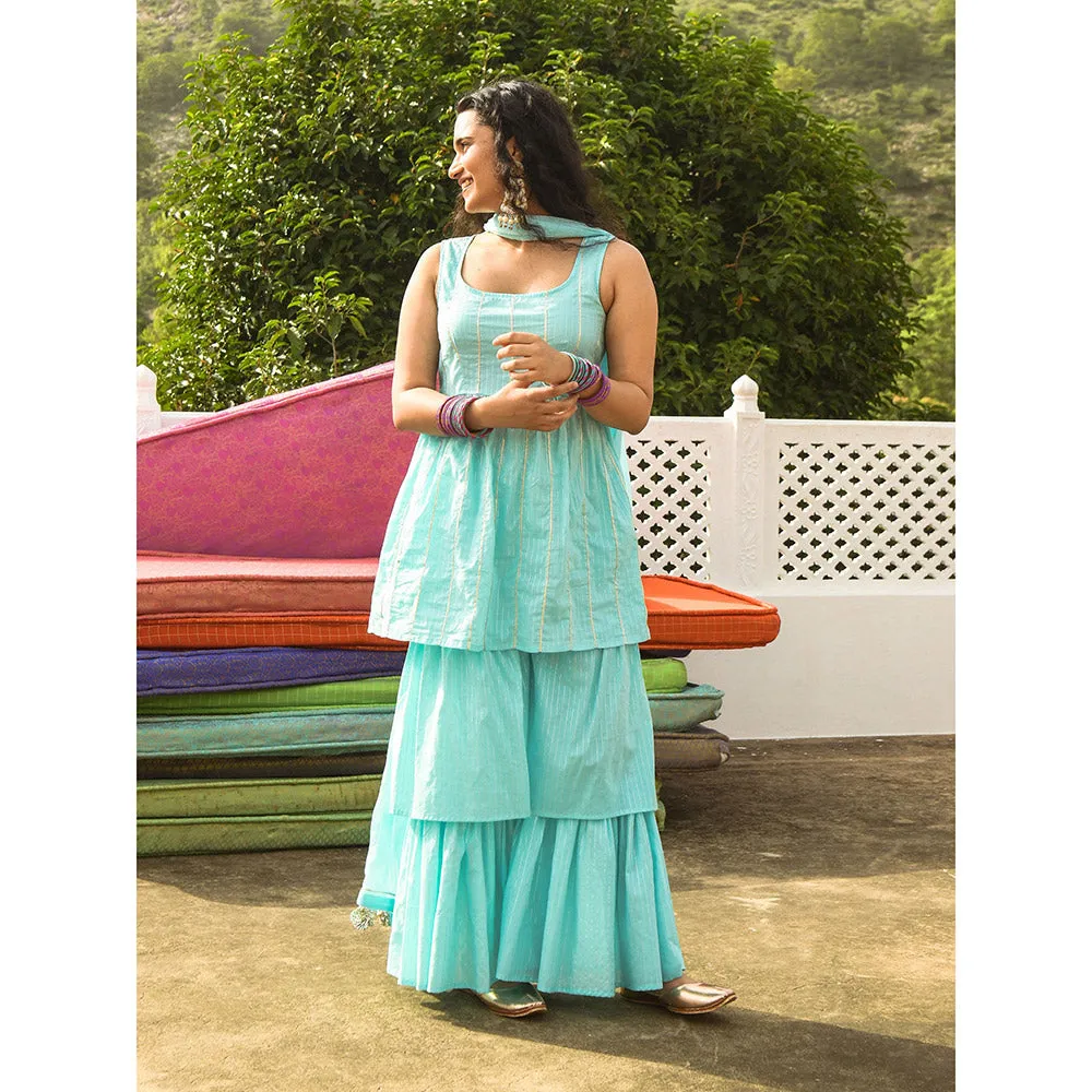 Gulaal Sinikka Blue Kurta-Sharara (Set of 3)