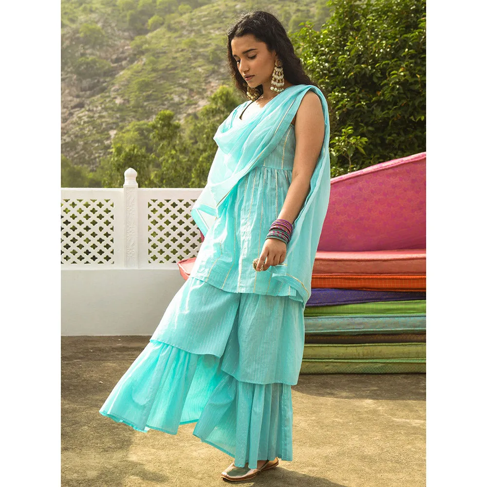 Gulaal Sinikka Blue Kurta-Sharara (Set of 3)