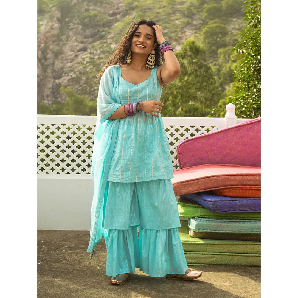 Gulaal Sinikka Blue Kurta-Sharara (Set of 3)