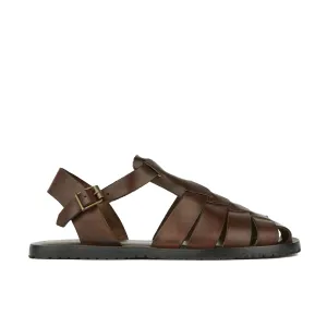 Hampton - Brown - Men's fishermen flat leather sandal with covered toes