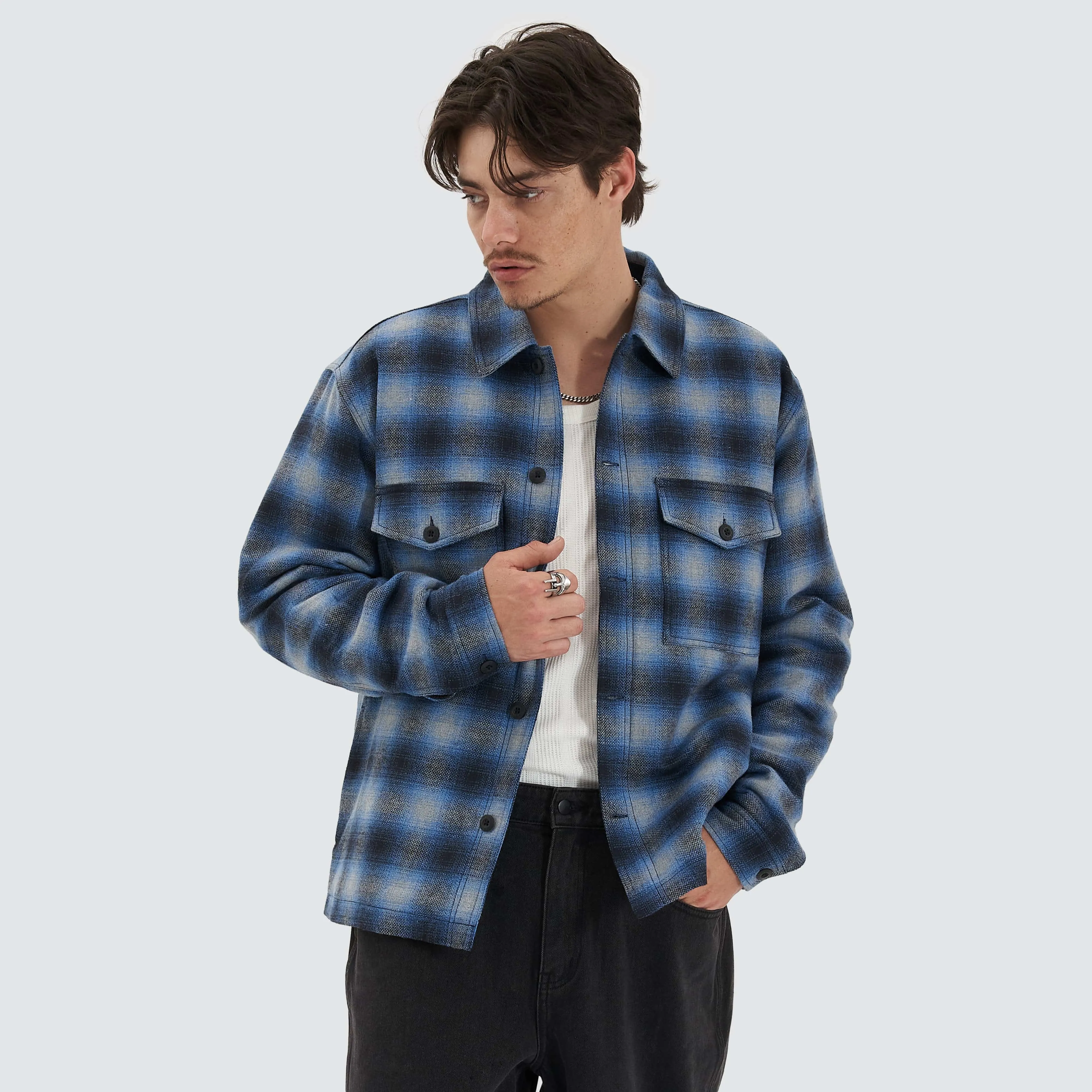 Highland  Relaxed Overshirt Black/Blue Check