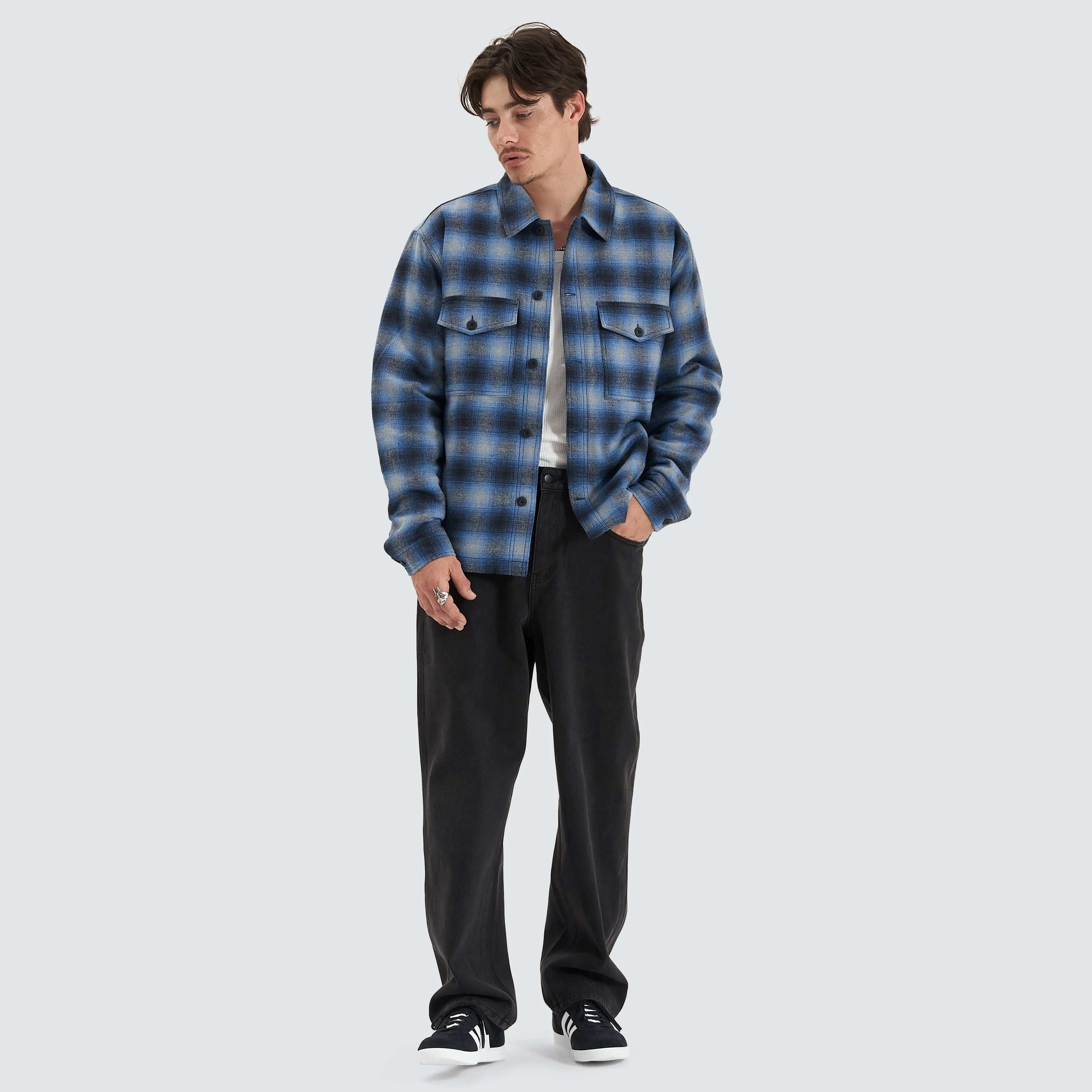 Highland  Relaxed Overshirt Black/Blue Check