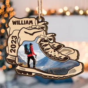 Hiking Boots Ornament - Personalized Wooden Photo Ornament