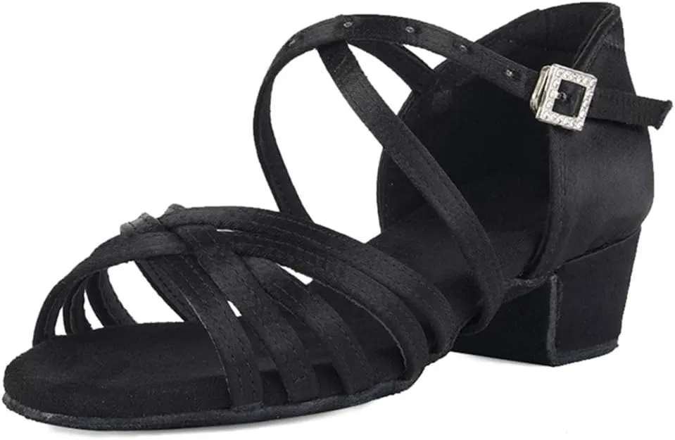 HIPPOSEUS Girls Latin Dance Shoes Silk Satin Low Heel Ballroom Salsa Dance Practice Performance Dancing Shoes,Model 202