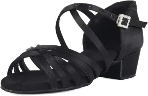 HIPPOSEUS Girls Latin Dance Shoes Silk Satin Low Heel Ballroom Salsa Dance Practice Performance Dancing Shoes,Model 202