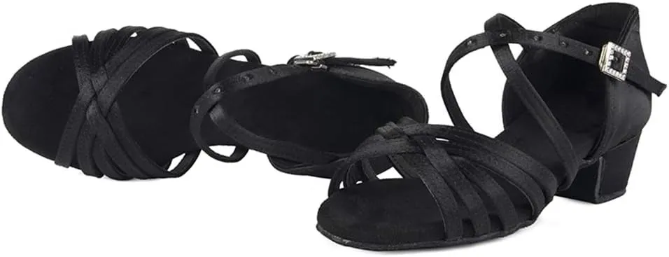 HIPPOSEUS Girls Latin Dance Shoes Silk Satin Low Heel Ballroom Salsa Dance Practice Performance Dancing Shoes,Model 202