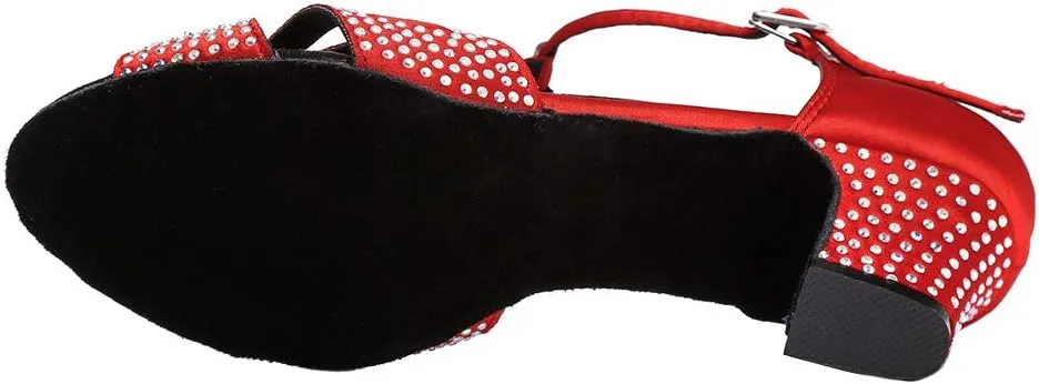 HIPPOSEUS Women's Latin Dance Shoes Rhinestones Ballroom Party Dance Practice Performance Shoes,Model 419