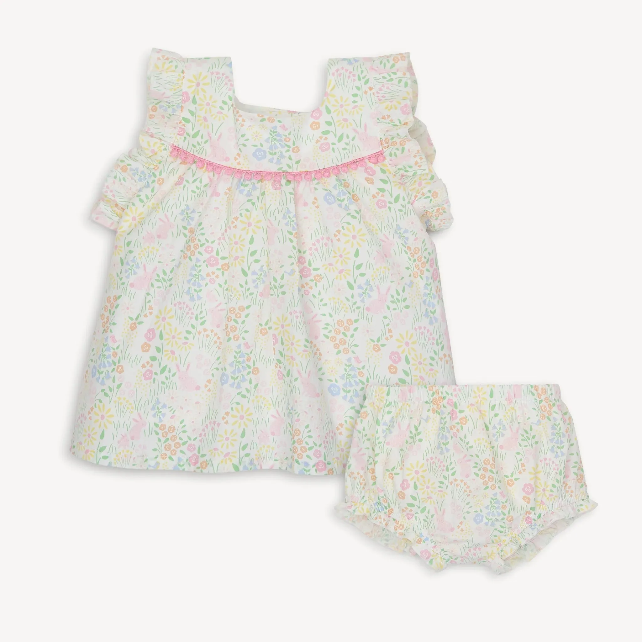 Hoppy Garden Cotton Poplin Magnetic Sleeveless Dress   Diaper Cover Set
