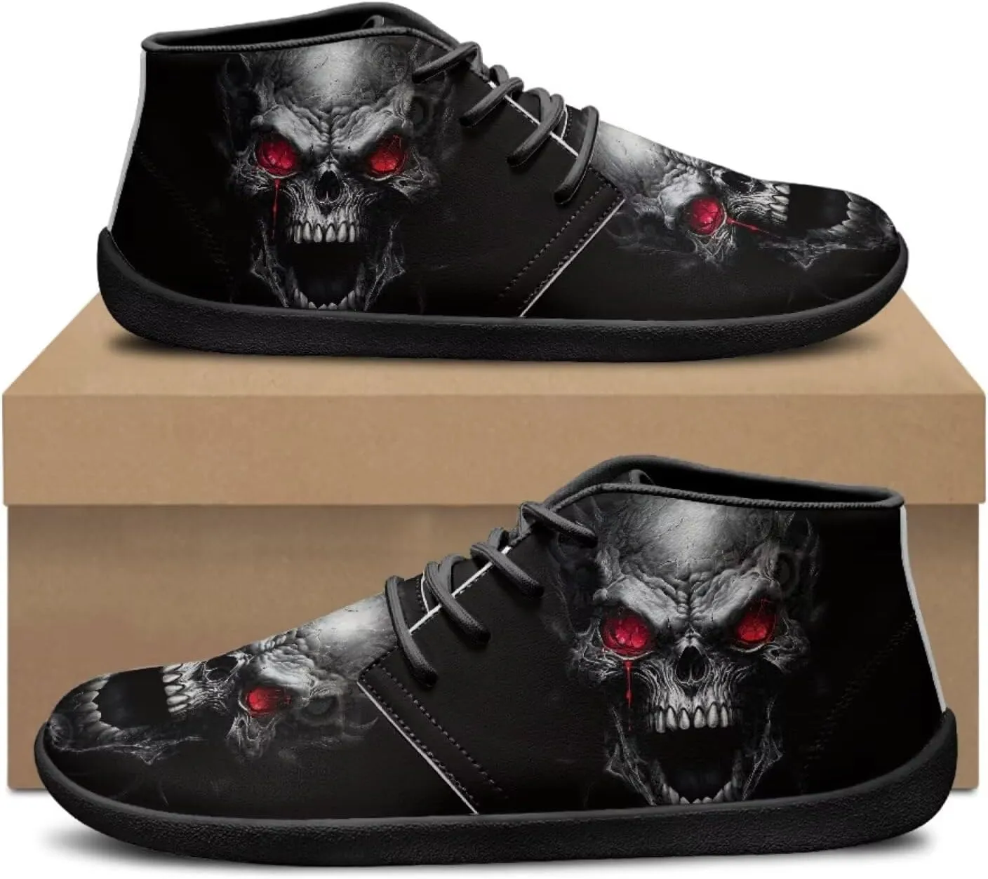 Jeiento Men's Gothic Skull Walking Shoes Wide Toe Barefoot Shoes Zero Drop Casual Sneakers