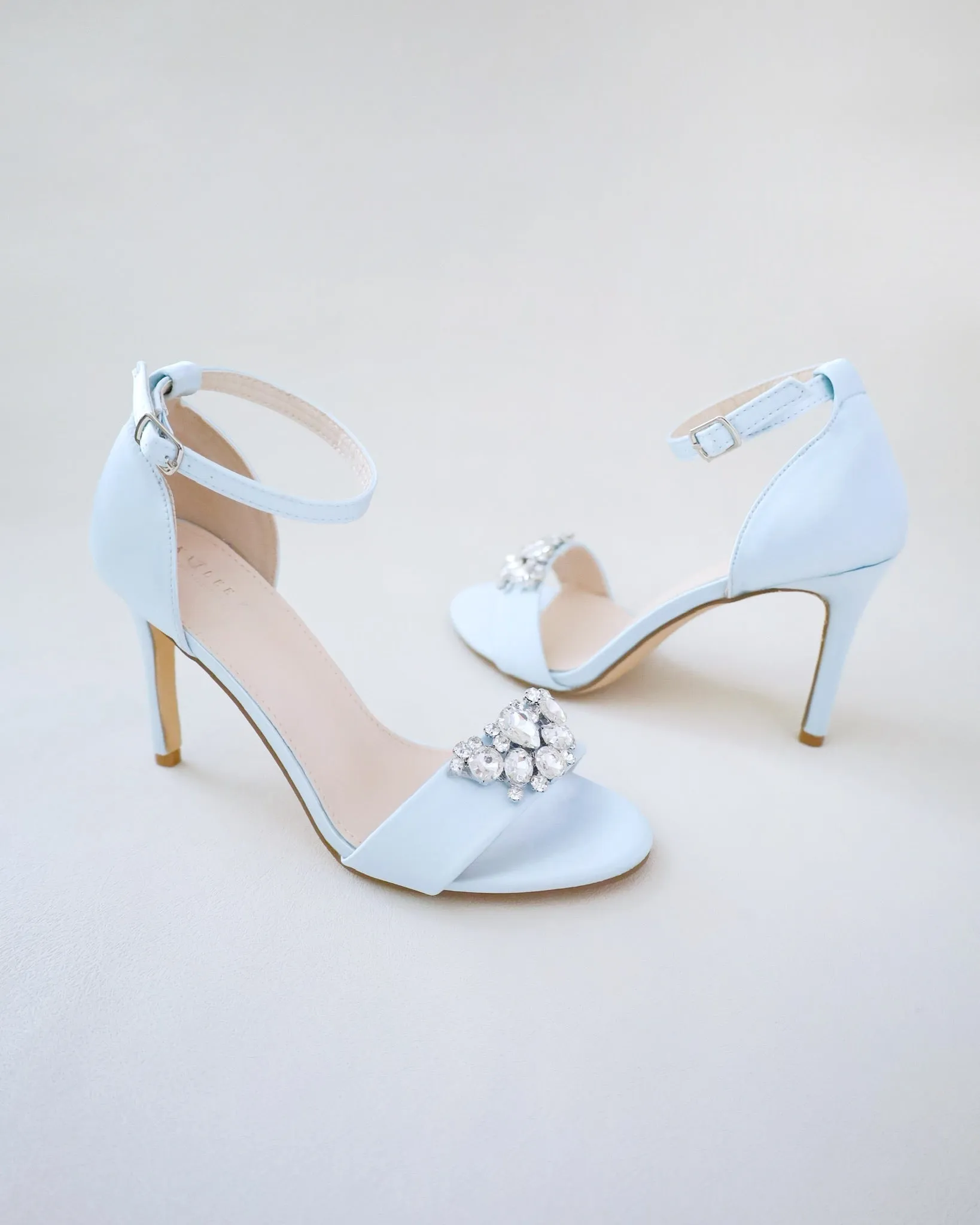 JOSKAA 2024 New Fashion High Heel Satin High Heel Wedding Sandals with Dewdrop Brooch