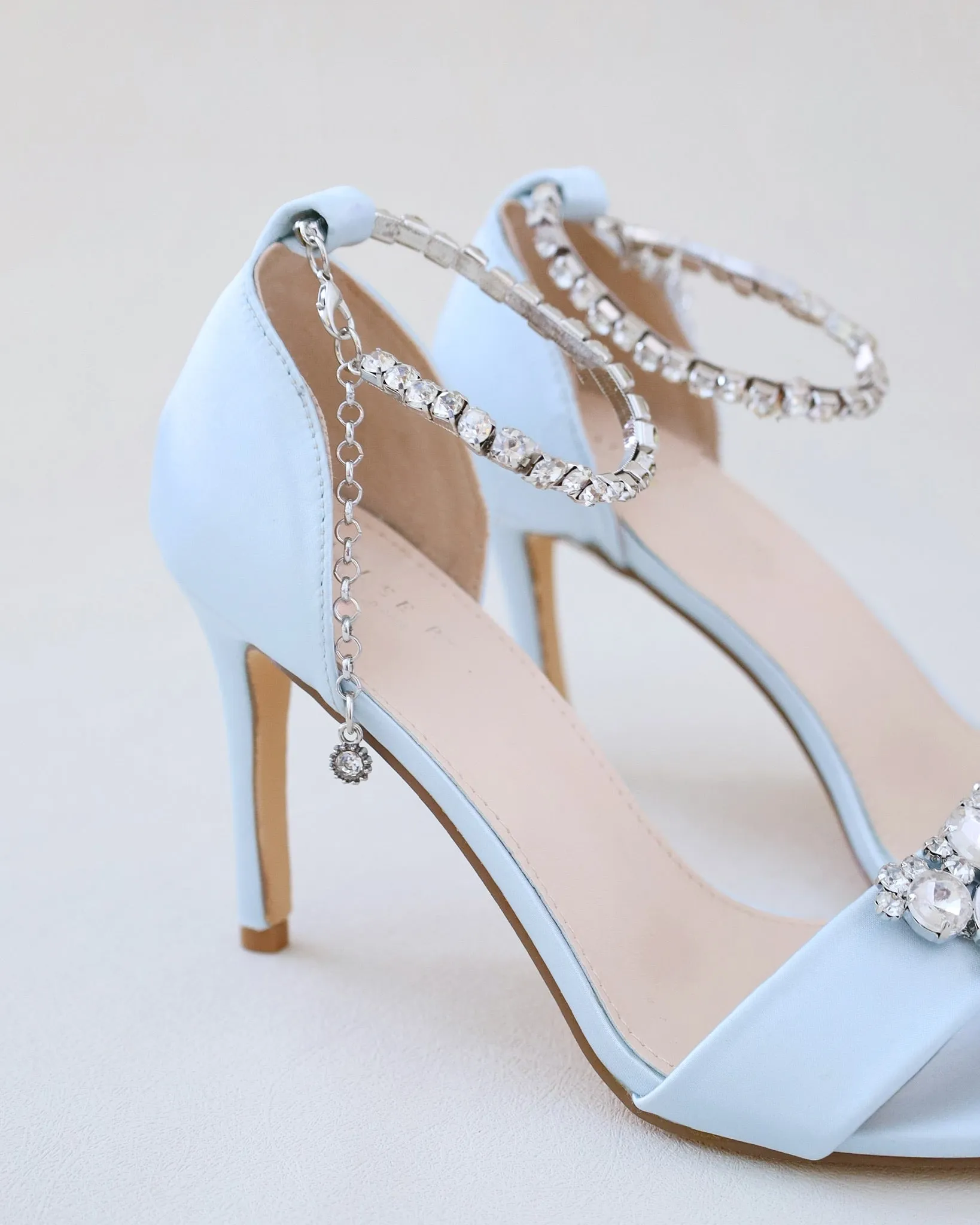 JOSKAA 2024 New Fashion High Heel Satin High Heel Wedding Sandals with Dewdrop Brooch