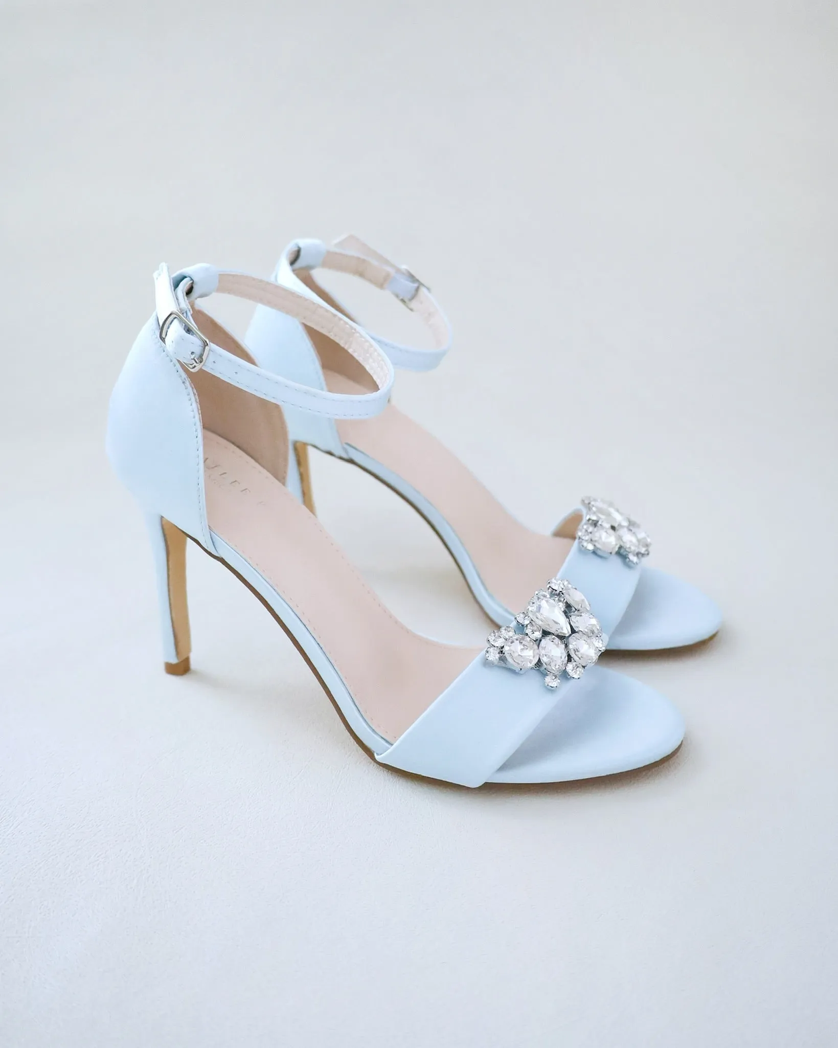 JOSKAA 2024 New Fashion High Heel Satin High Heel Wedding Sandals with Dewdrop Brooch