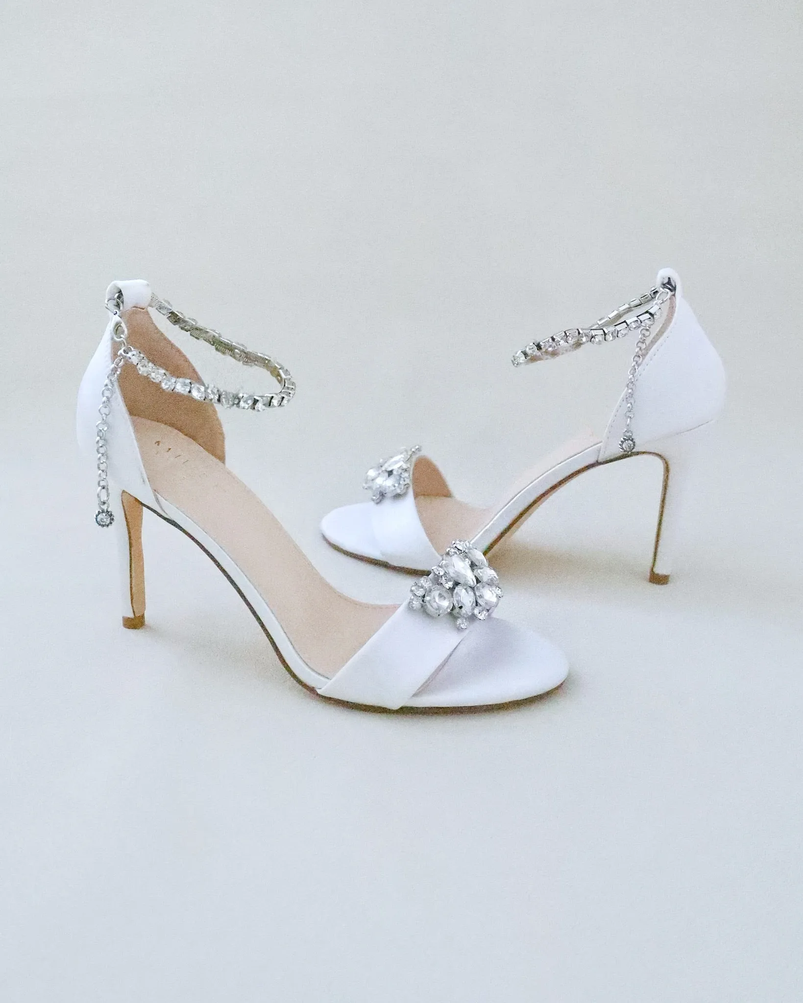 JOSKAA 2024 New Fashion High Heel Satin High Heel Wedding Sandals with Dewdrop Brooch