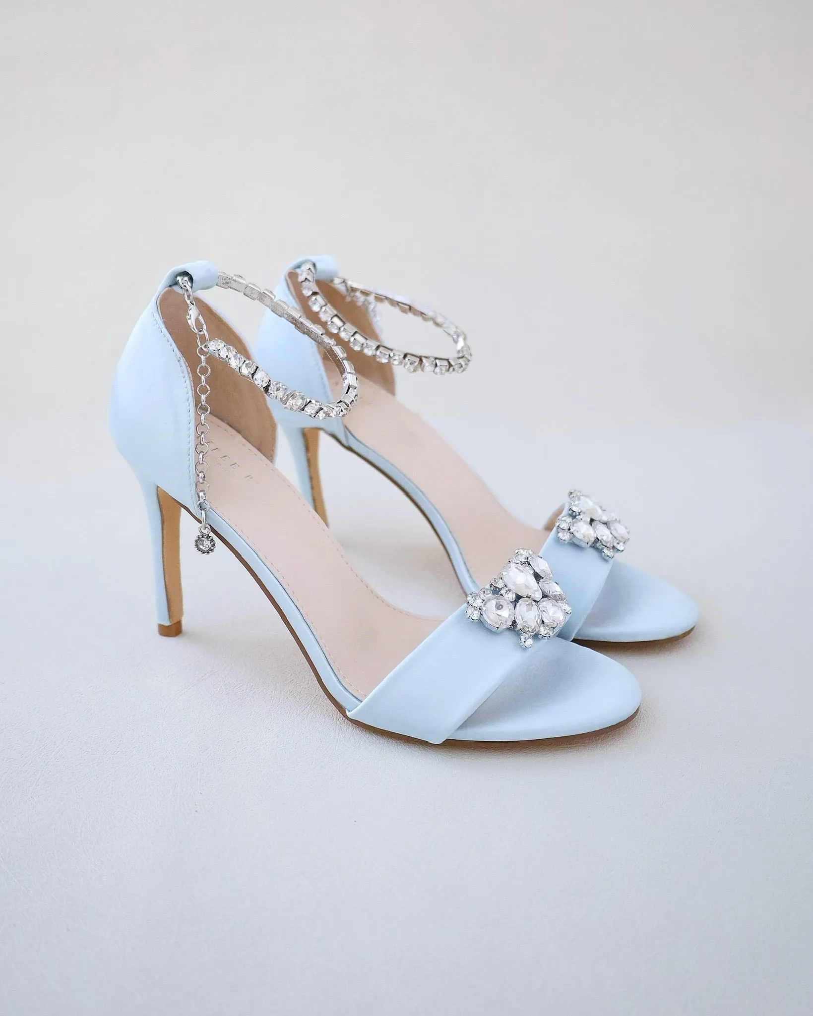 JOSKAA 2024 New Fashion High Heel Satin High Heel Wedding Sandals with Dewdrop Brooch