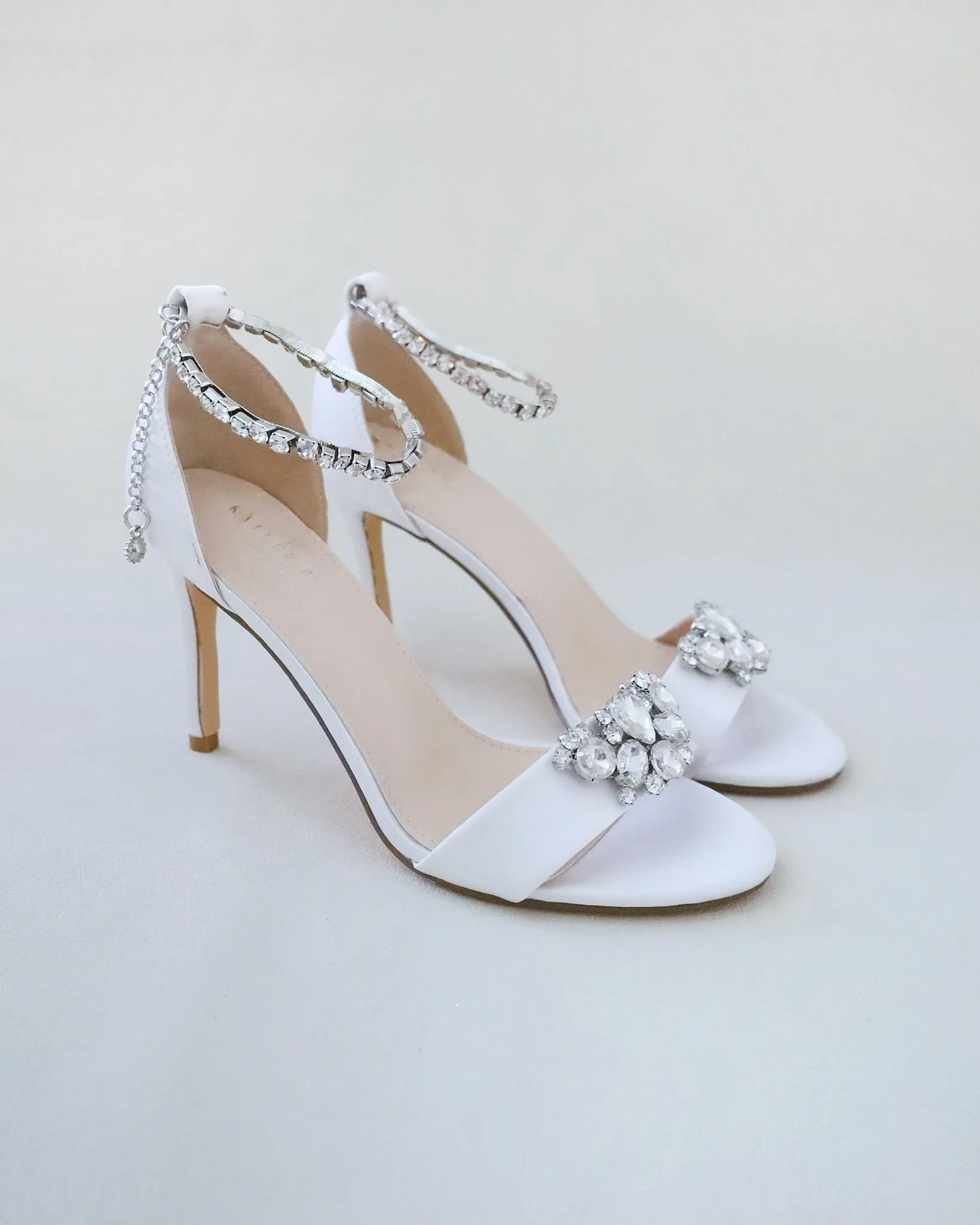 JOSKAA 2024 New Fashion High Heel Satin High Heel Wedding Sandals with Dewdrop Brooch