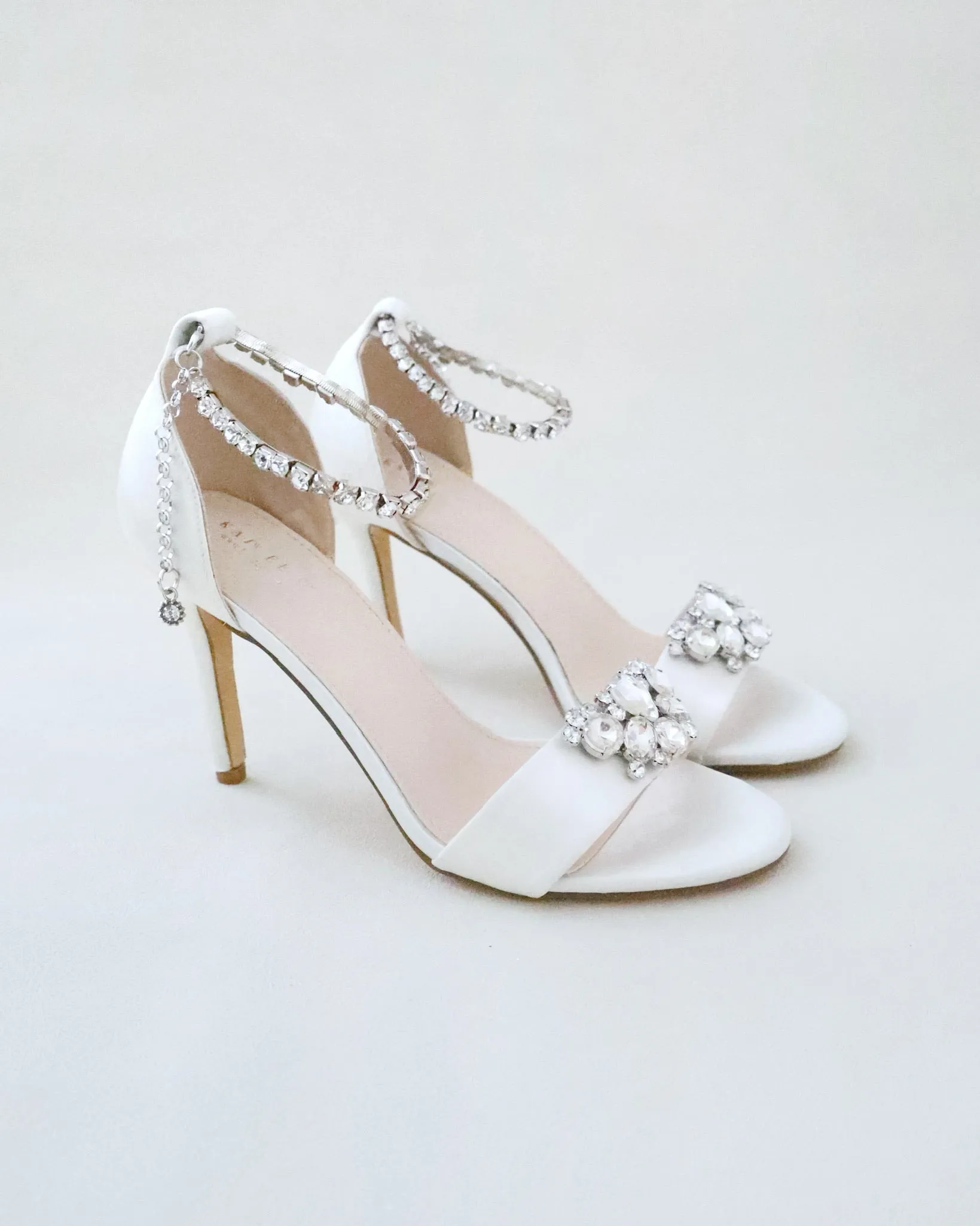 JOSKAA 2024 New Fashion High Heel Satin High Heel Wedding Sandals with Dewdrop Brooch