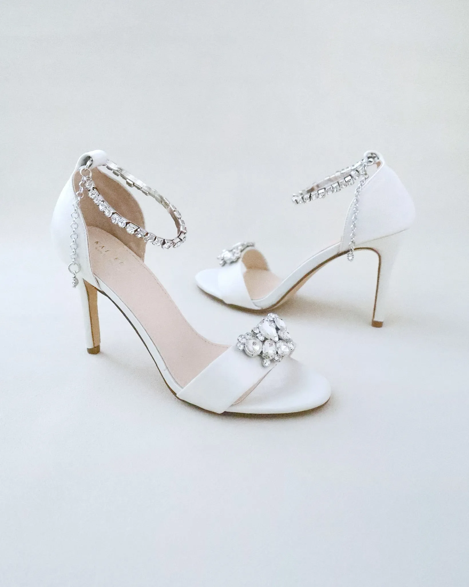 JOSKAA 2024 New Fashion High Heel Satin High Heel Wedding Sandals with Dewdrop Brooch