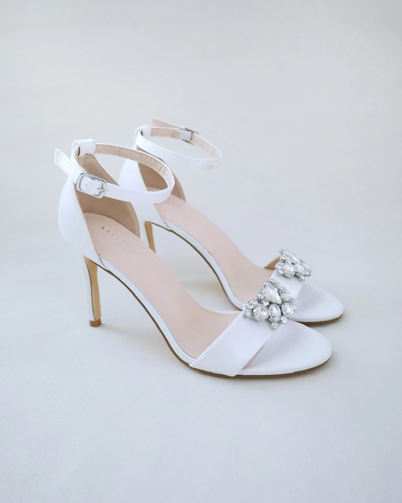 JOSKAA 2024 New Fashion High Heel Satin High Heel Wedding Sandals with Dewdrop Brooch
