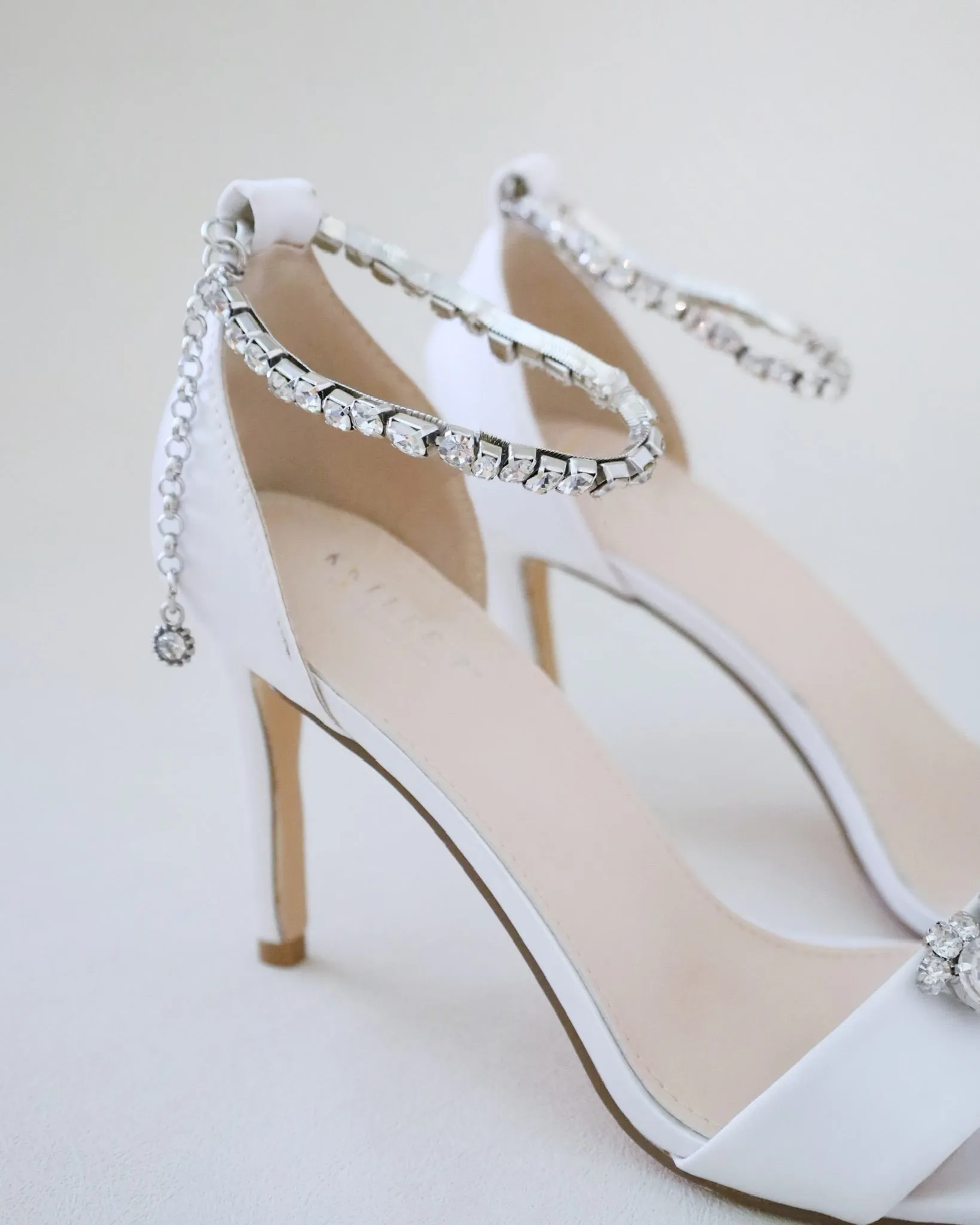 JOSKAA 2024 New Fashion High Heel Satin High Heel Wedding Sandals with Dewdrop Brooch
