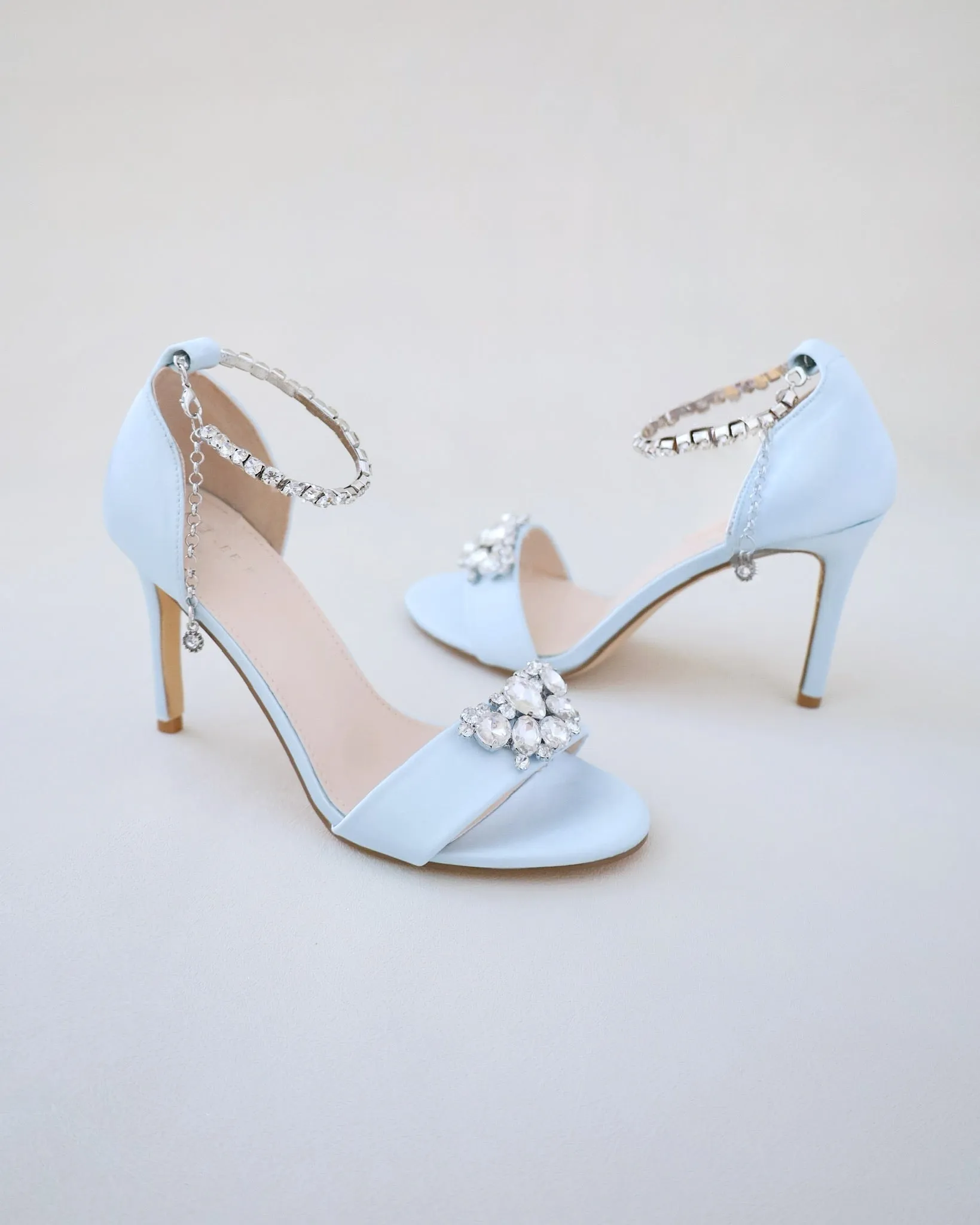 JOSKAA 2024 New Fashion High Heel Satin High Heel Wedding Sandals with Dewdrop Brooch
