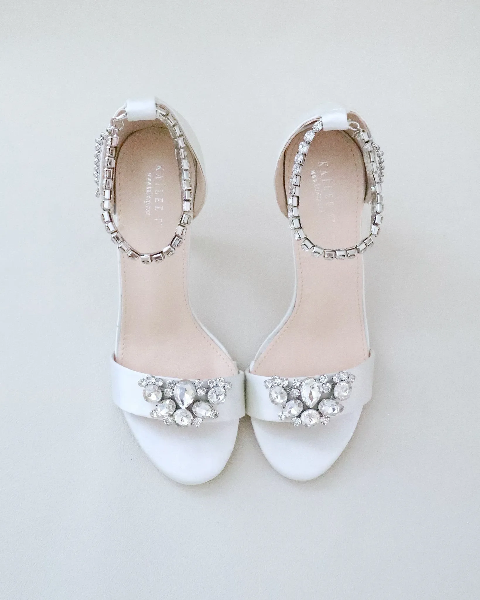 JOSKAA 2024 New Fashion High Heel Satin High Heel Wedding Sandals with Dewdrop Brooch