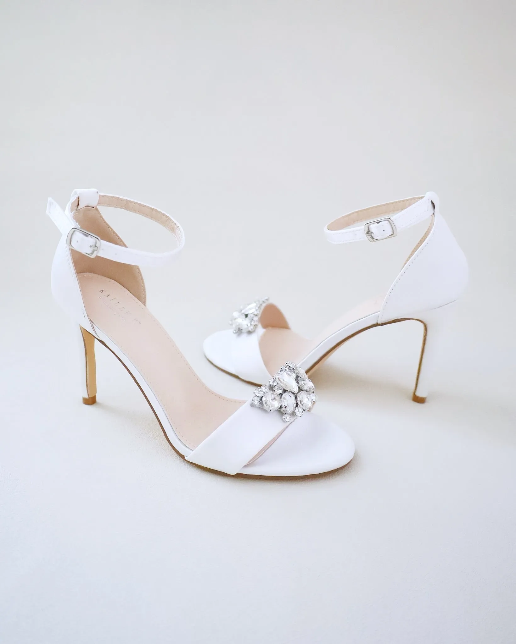 JOSKAA 2024 New Fashion High Heel Satin High Heel Wedding Sandals with Dewdrop Brooch