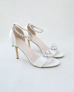 JOSKAA 2024 New Fashion High Heel Satin High Heel Wedding Sandals with Dewdrop Brooch