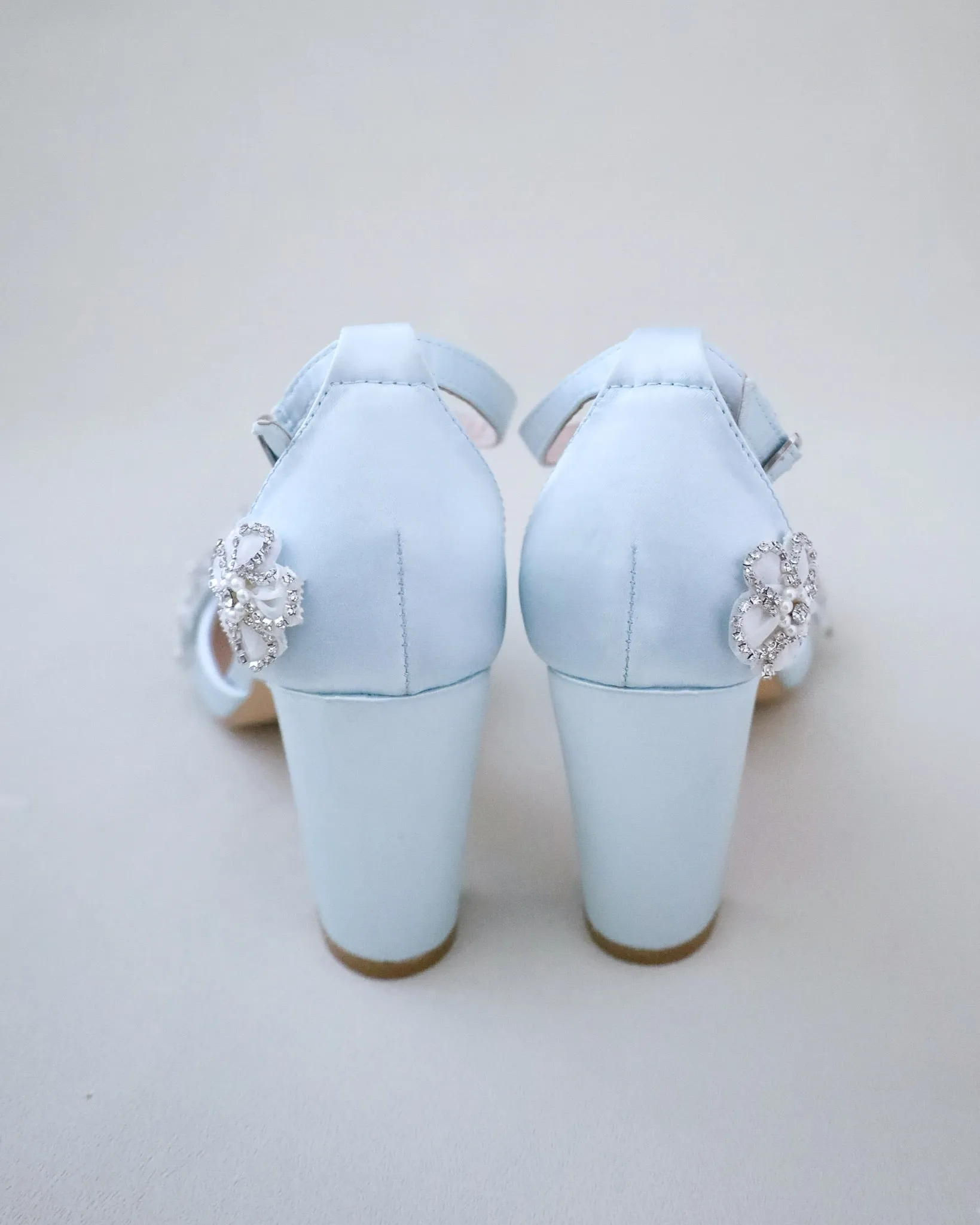JOSKAA 2024 New Fashion High Heel Satin Wedding Block Heel with Rhinestones  Chassia Flower