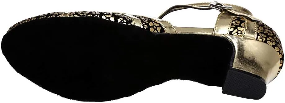 JUODVMP Women's Closed Toe Dance Heels Satin Latin Ballroom Dance Shoes YCL323