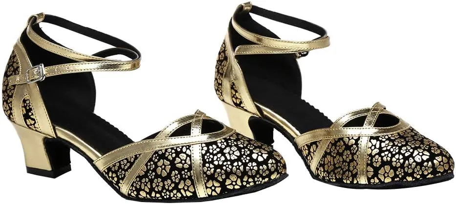 JUODVMP Women's Closed Toe Dance Heels Satin Latin Ballroom Dance Shoes YCL323